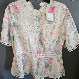 Cato Cream Fitted Ruffled Bib Collar Blouse